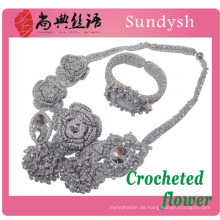 gewebte stricken Kristall Mode handgemachte Multi-Strang Draht gestrickte Rosenkranz Hand Perle gehäkelte Blumen Halskette